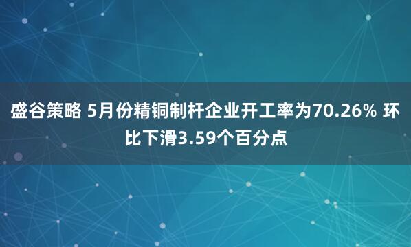 盛谷策略 5月份精铜制杆企业开工率为70.26% 环比下滑3.59个百分点